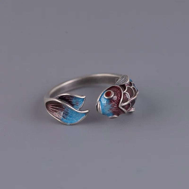 BALMORA 925 Sterling Silver cloisonné-style Carp Animal Open Rings for Women Lady Love Gift Fashion Ethnic Jewelry Anillos | Украшения и