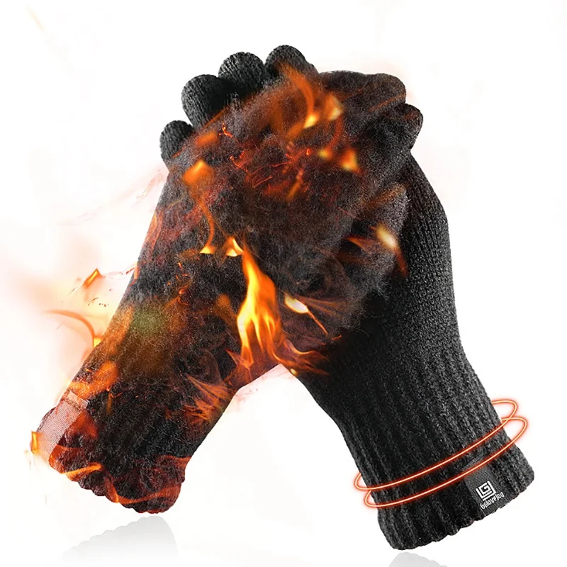 

Men Winter Knitted Wool Touch Screen Gloves Warm Full Finger Sport Cycling Gloves Mitts Mountaineering Gloves Ski Gloves