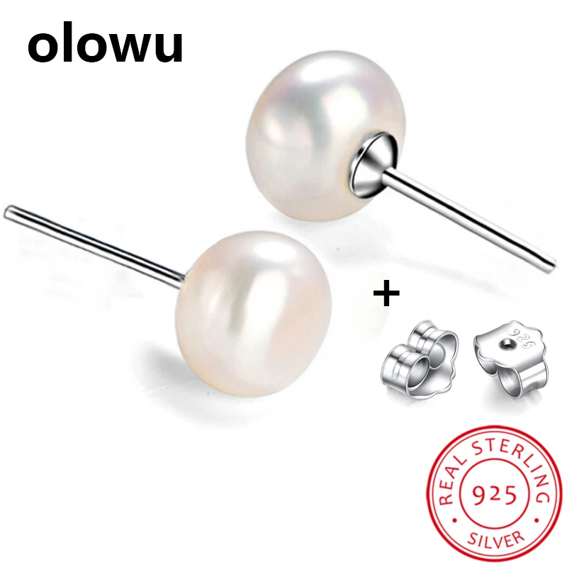 Женские серьги пусеты olowu из натурального пресноводного жемчуга стерлингового