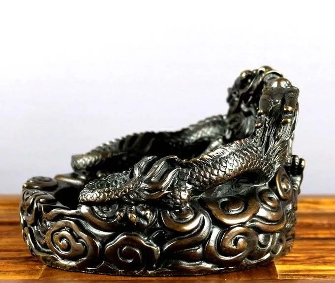 Китайская народная фэн-шуй Бронзовая медная Зодиак два дракона игра шарик