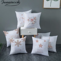 fuwatacchi white color christmas pillow covers new year gift cushion cover for home sofa decorative throw pillowcases 4545cm