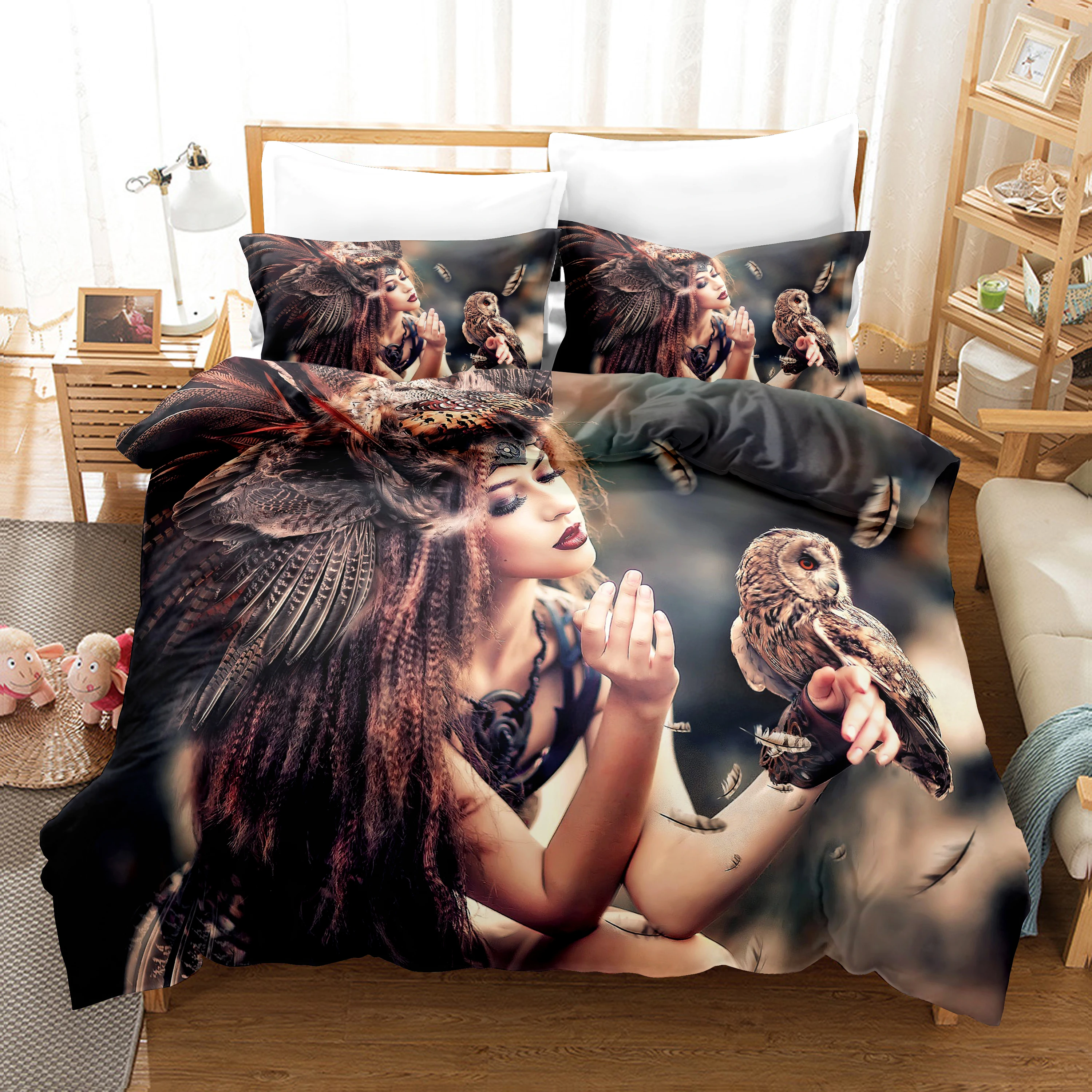 

3D Owl Bedding Set Down Quilt Cover with Pillowcase Double complete Queen King Bedding for Children, Boys, and Girls