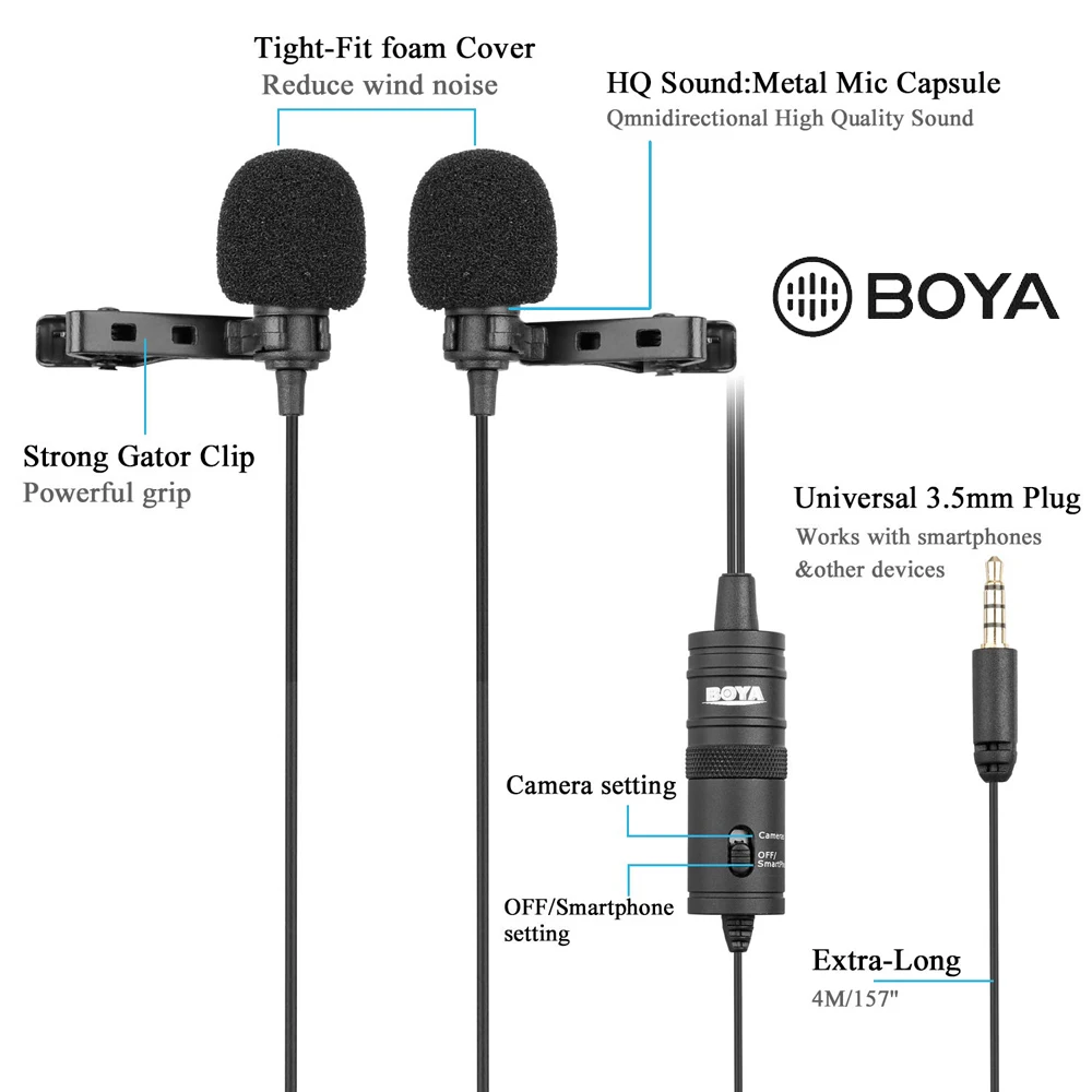 Microphone BOYA BY-M1 MM1 M1DM Collar Condenser Lapel Studio Mic 6m Lavalier Mini Lightning convert for YouTube Vlog Cam | Электроника