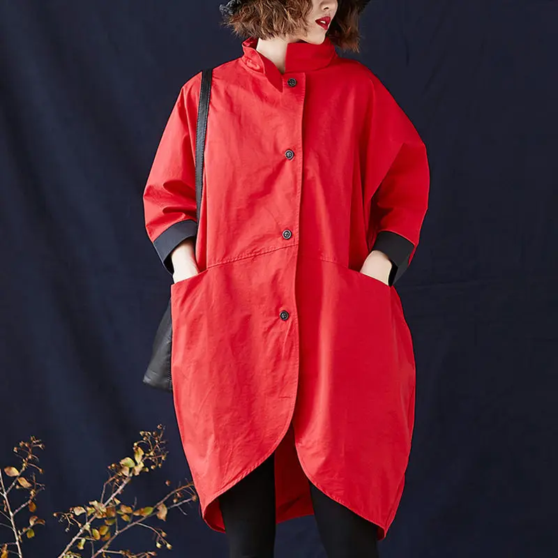 Large Size Women Shirt Windbreaker Jacket 2020 Fashion Loose Casual Stand Collar Hit Color Seven Sleeve Spring Coat Blusa R26 | Женская
