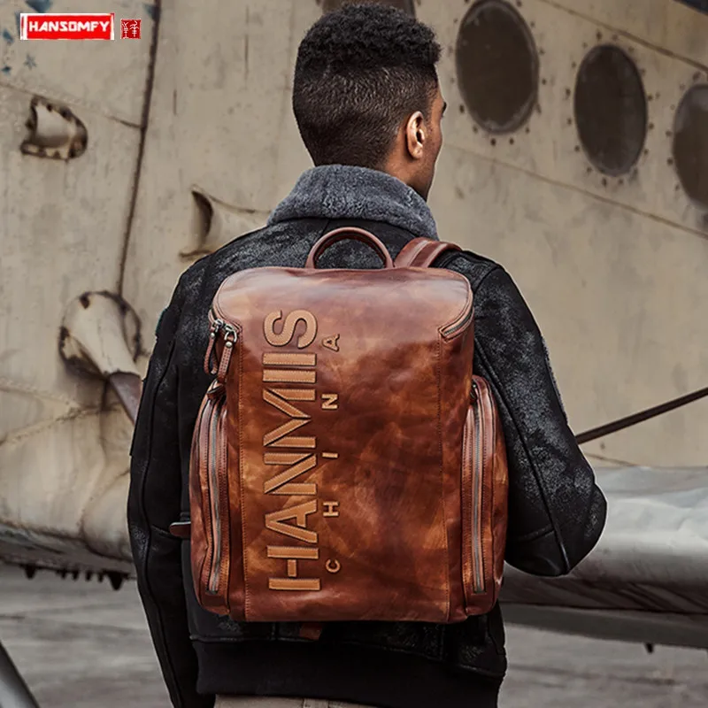 Мужской кожаный рюкзак с 3d надписью портфель на плечо для ноутбука в стиле ретро