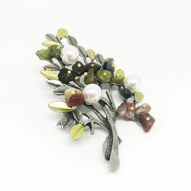 

Vintage Natural Stone Pin Men And Women Suit Brooch Costume Christmas Tree Brooch Luxury Jewelry For Women