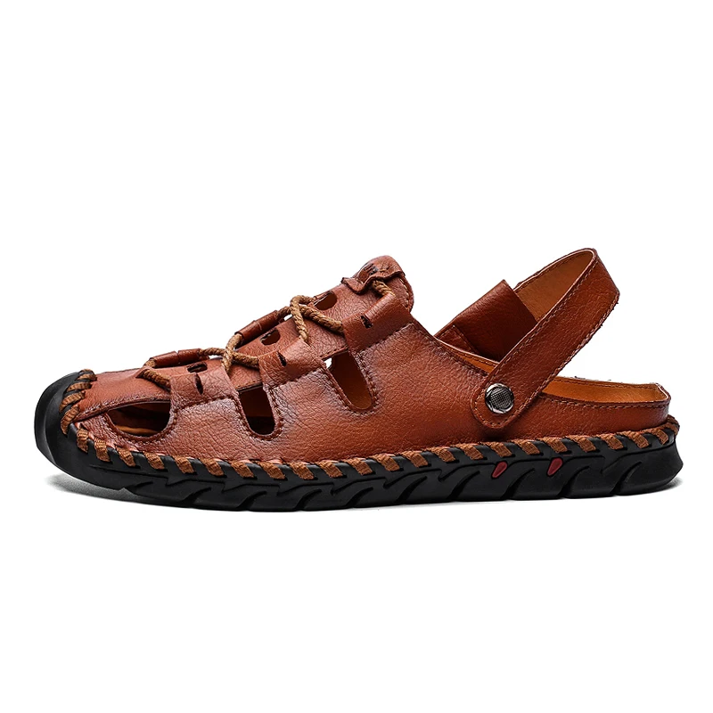 2020 Мужская обувь Летние повседневные сандалии на плоской подошве кожаные