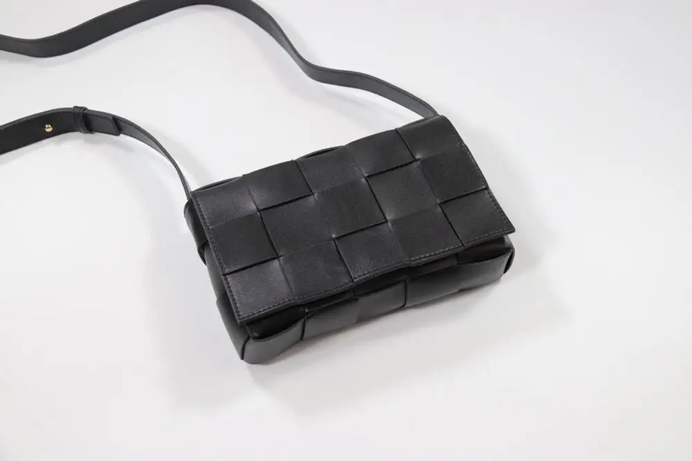 Black Роскошная женская сумка, модная тканая сумка через плечо, стильная кожаная сумка из натуральной кожи, сумка на плечо, повседневная сумка с магнитным замком - Цвет: Black