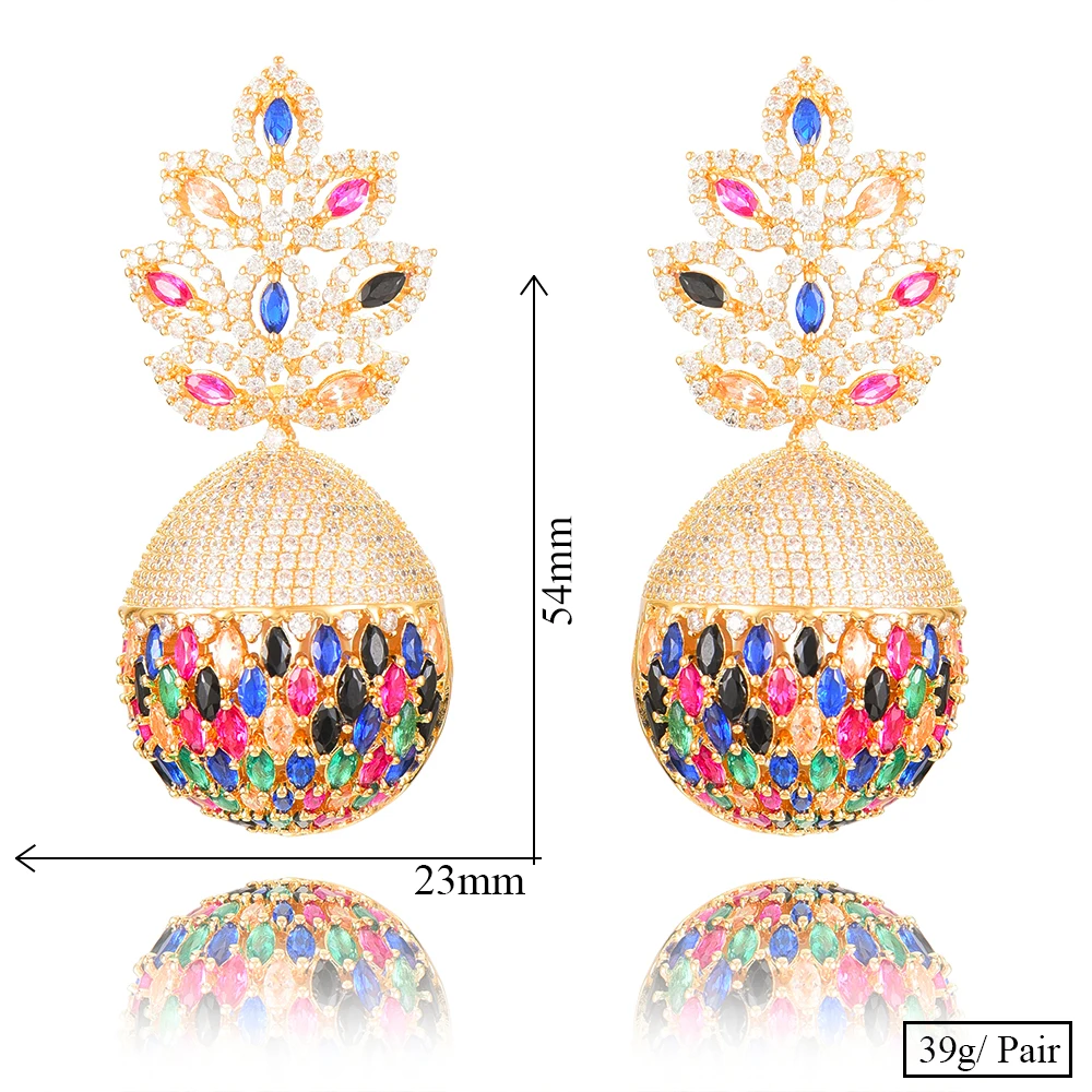 

GODKI Jimbora Elegant Flower Ball Pendant Wedding Engagement Dangle Drop Earrings Flower Colorful Crystal Earrings For Women