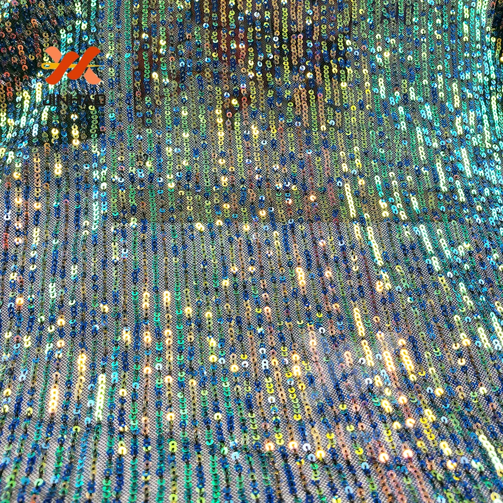 100% полиэстер блесток ткань ярда 4 способ стрейч Французский кружево ткани для