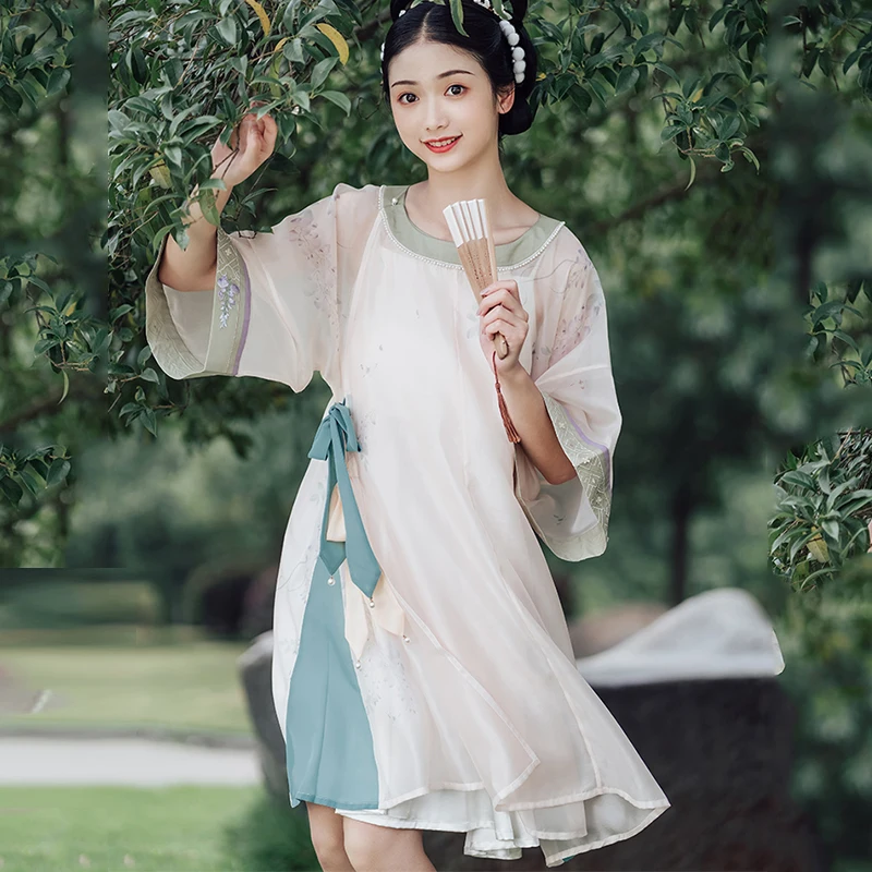 

Women Daily Improve Fairy Costume Hanfu Clothing Traditional Ancient Short Dress Folk Dance Stage Tang Dynasty Outfit DWY4398