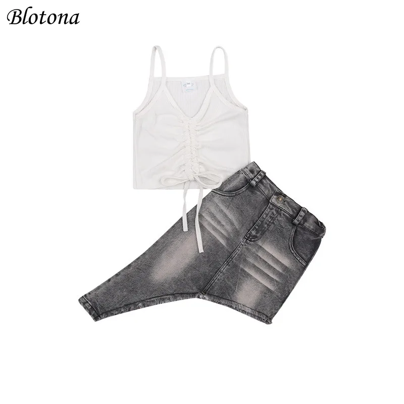 

Blotona комплект стильной одежды для девочек без рукавов на завязках; Топ на бретелях и юбка; Комплект из 2 предметов; Костюм на день рождения вечерние отпуск От 1 до 6 лет