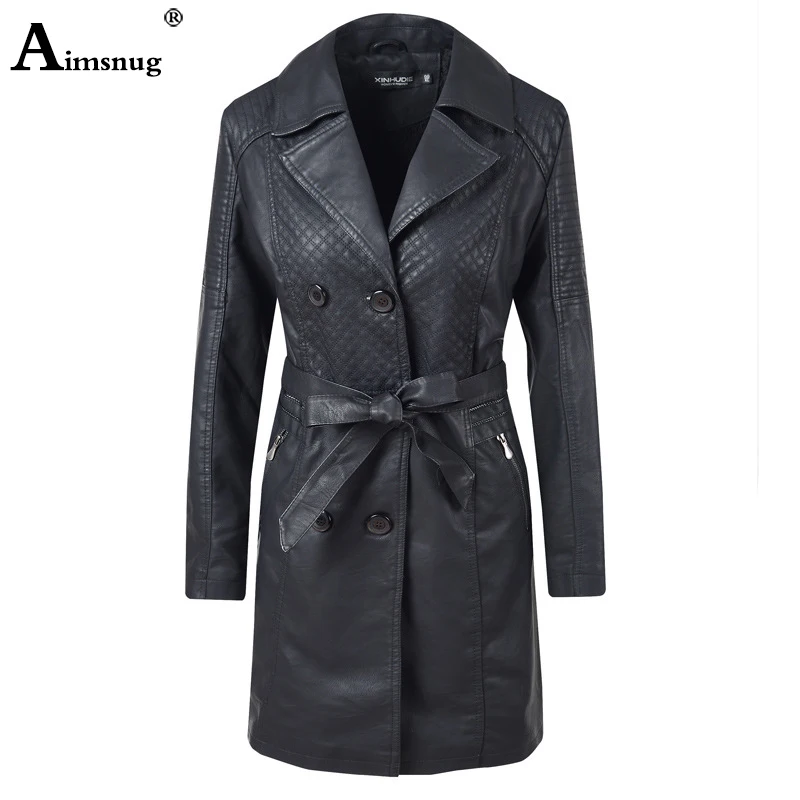 Женская куртка из искусственной кожи с отложным воротником поясом | одежда