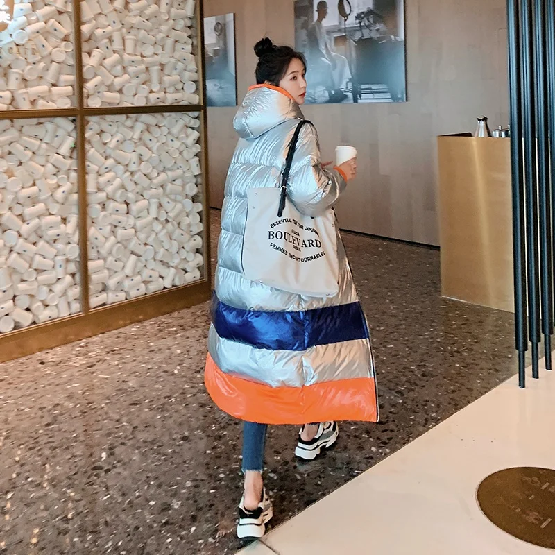 Женское зимнее модное блестящее хлопковое пальто Корейская Свободная куртка