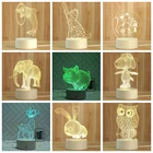 Акриловые милые животные Форма собаки кролик свинка слон 3D светодиодный ночсветильник декоративная настольная лампа подарок домашний декор