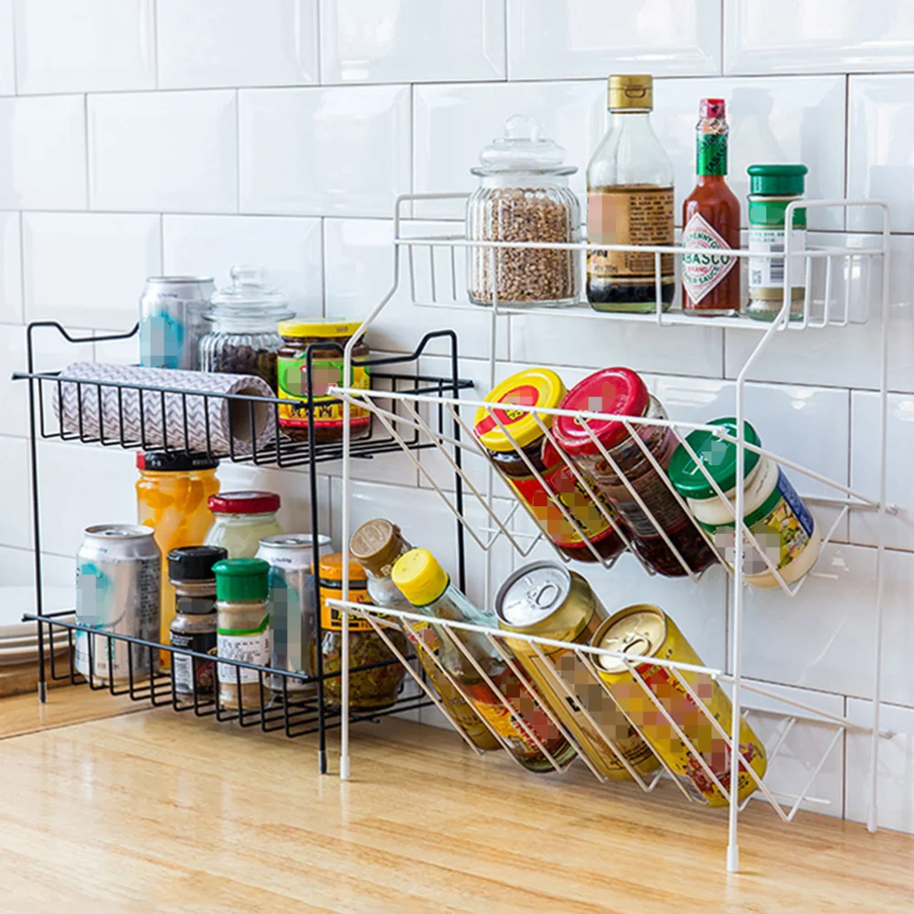 

Hollow Bottom 2 Layers Spice Storage Rack Seasoning Bottle Storage Shelf Rack Kitchen Supplies (Black)
