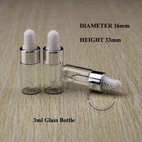 50pcslot empty 3ml clear glass dropper bottle vials with pipette silver cap for cosmetic perfume essential oil bottles