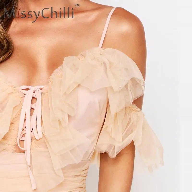 Женское платье на бретельках MissyChilli элегантное плиссированное с рюшами летнее