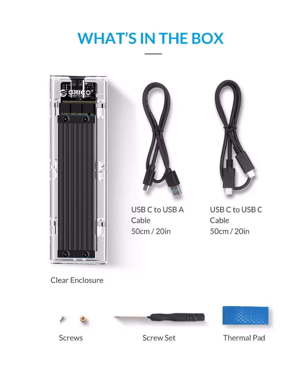 ORICO M.2 SSD Case M.2 USB M Key NVMe SSD Enclosure Transparent Hard Drive Disk for M2 NVMe SSD Enclosure Type C 3.1M2 SSD Case