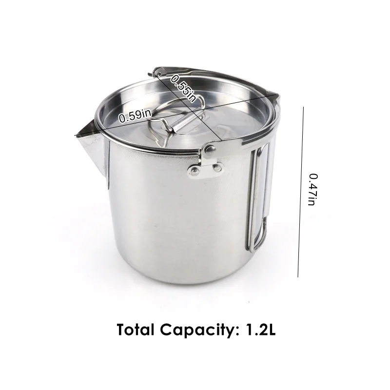 

1.2L Winter Outdoor Camping Stainless Steel Kettle Climbing Camping Portable Tableware with Lid Boiling Water Hanging Pot Kettle