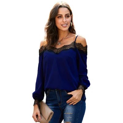 Женская кружевная блузка с v образным вырезом Повседневная Свободная без рукавов