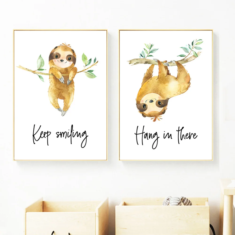 Печатные модульные настенные картины в скандинавском стиле милый Ленивец дерево