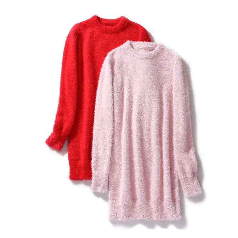 S-3XL осень и зима розовый норка шерстяное платье свитер женский свободный пуловер