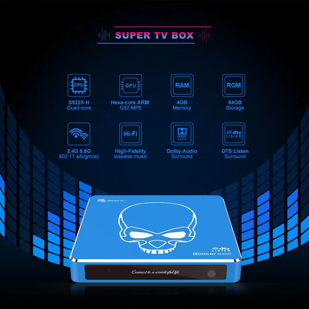 Beelink GT-King Pro tv Box с Dolby Audio Dts Listen Amlogic S922X-H hi-fi звук без потерь Android 9,0 4 Гб 64 ГБ