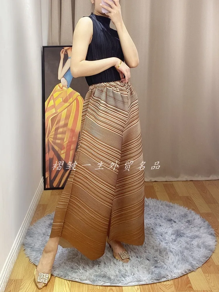 HOT SELLING Miyake fashion fold high waist all-match Gradient Wide leg pantswide leg pants IN STOCK