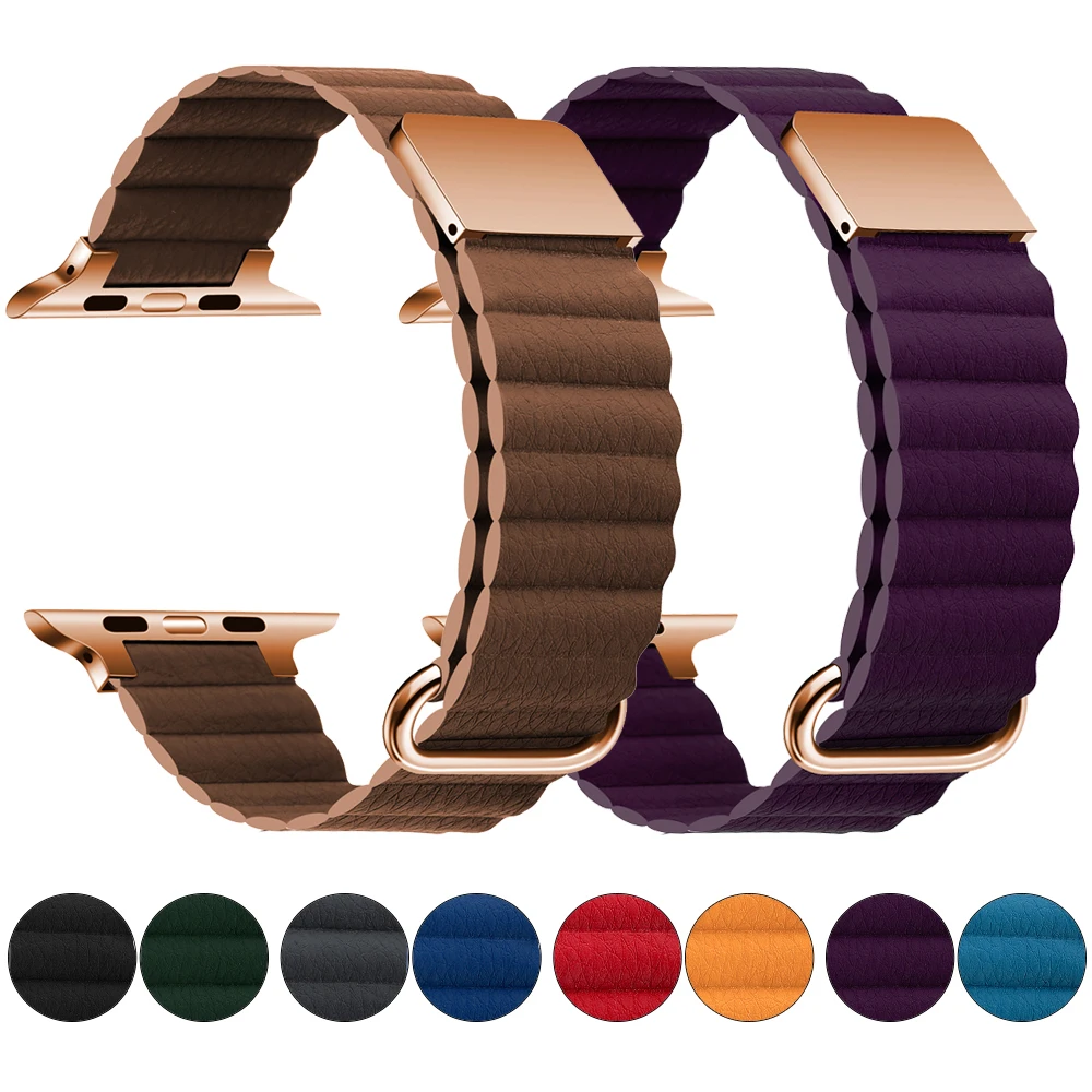 

Magnetic Loop Leather Strap for Apple Watch Band 7 41mm 45mm Belt Bracelet for iWatch Series 6 5 3 SE 40mm 44mm Chain Wristbands