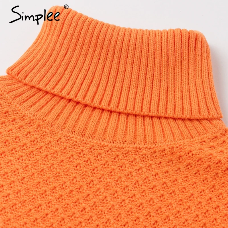 SimpleeОранжевый водолазка вязаный женский пуловер свитер Vintage дамы с длинным
