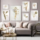 Домашний декор, картина с золотыми цветами, настенное художественное полотно, современная абстрактная Роскошная художественные плакаты и принты для гостиной