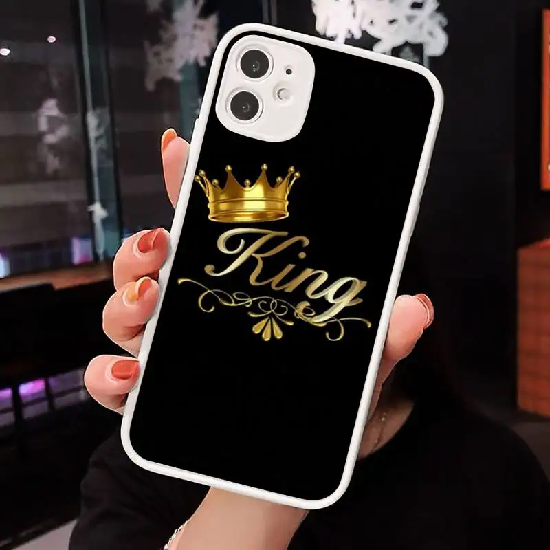 

King Queen Crown Phone Cases Matte transparent For White iPhone 12 Mini 11 Pro XR XS Max 7 8 Plus X Back Cover