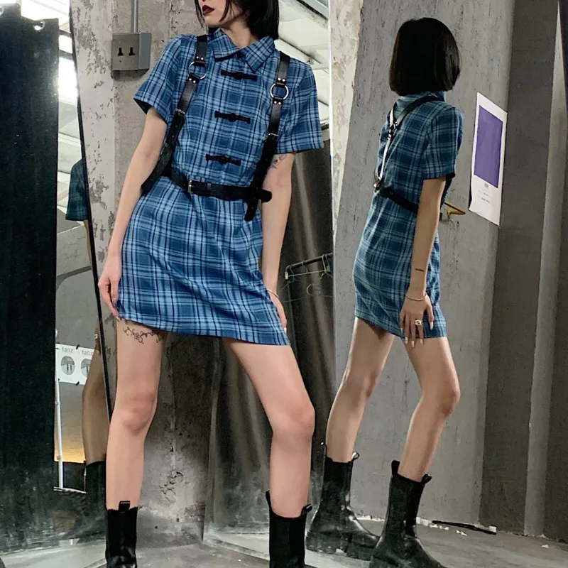 Женское винтажное платье в клетку с поясом из ПУ кожи|Женские платья| |