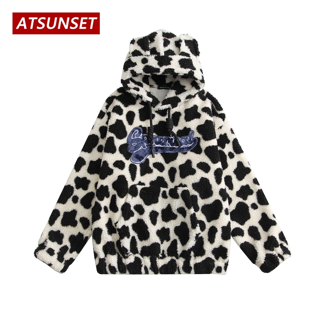 ATSUNSET Christmas Snowflake Pattern Lambswool Hooded Cotton Coat Thick Warm Harajuku Winter Jacket High Street Streetwear
