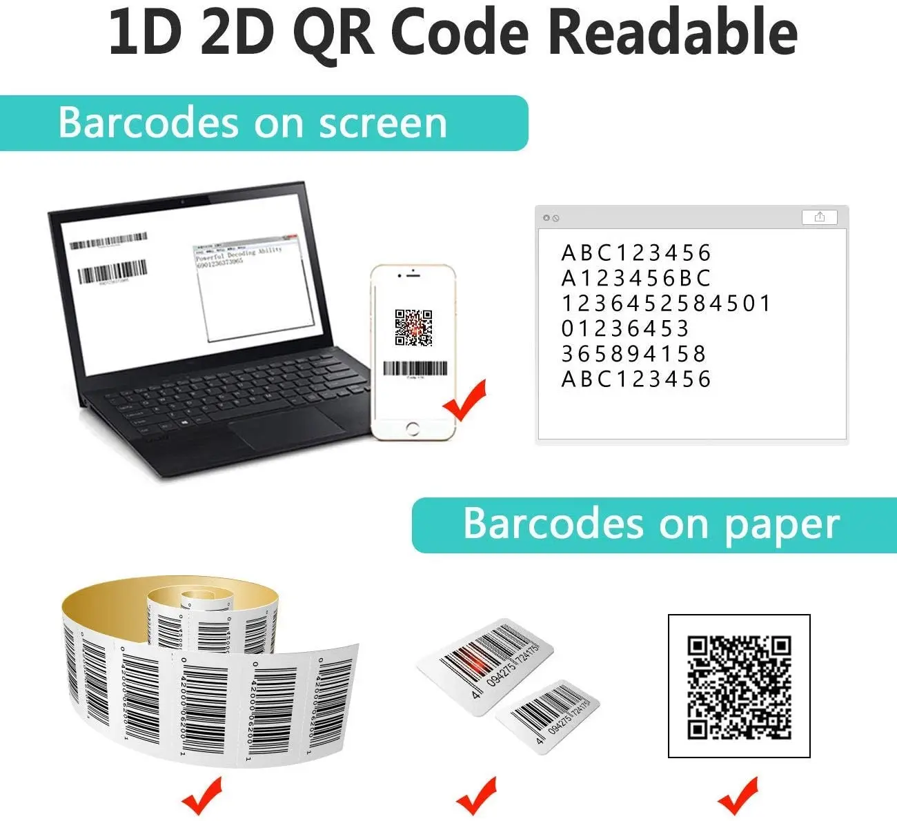 Bluetooth сканер штрих-кода ручной лазерный штрих кода 1D 2D QR код 2 4G проводная