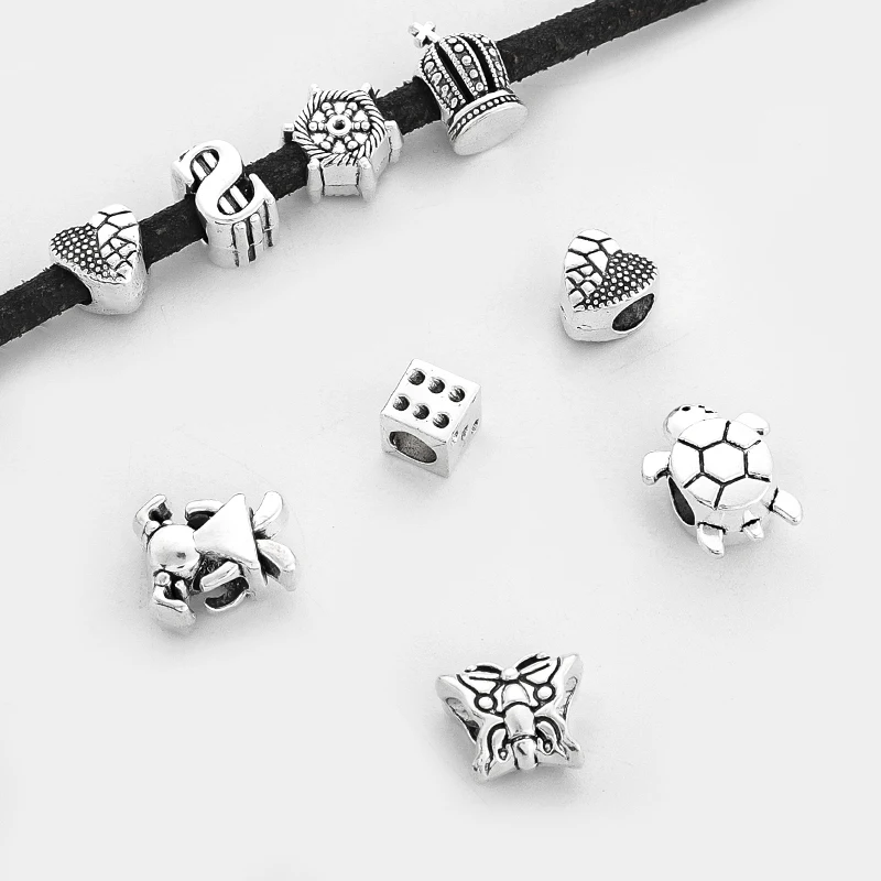 

10 шт. смешанных стилей Серебряный цвет металлический сплав разделитель шармы для круглого кожаного слайдера бусины для изготовления ювели...