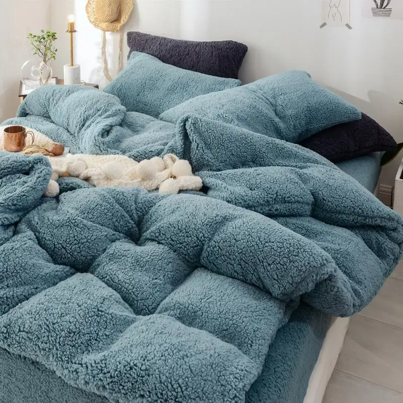 

45Solid Lamb Cashmere bedding set 2019 New thicken Flannel Fleece bed linens Velvet duvet cover set sandred bed cover pillowcase
