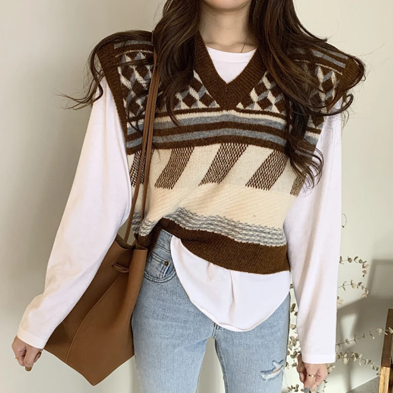 

New loose sleeveless sweater spring autumn Women vest sweaters knitting vest joker knitted vest wool oversize Girls Pullover