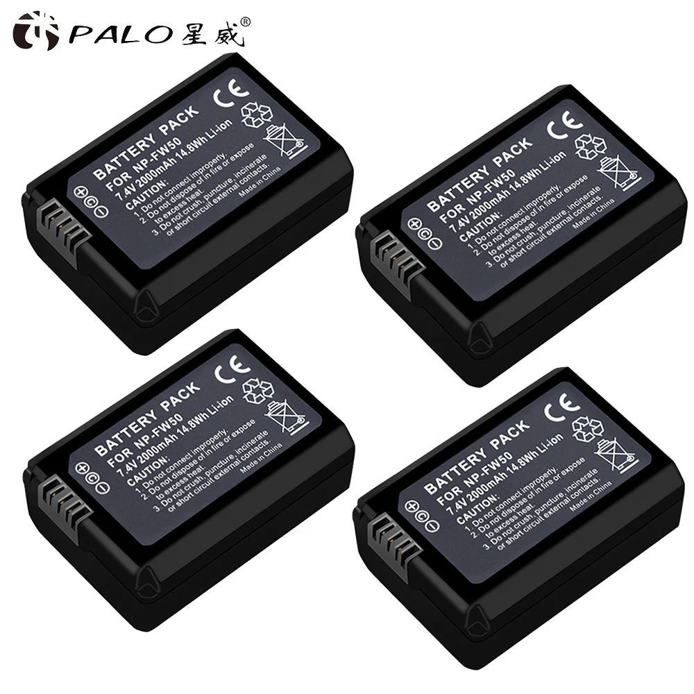 PALO 4 шт. NP-FW50 NPFW50 батарея для камеры FW50 2000mAh 7,4 V+ светодиодный двойной зарядное устройство для sony a6500/6300 A7SM2 RX10 II NEX-3/3N/5C/5 T/CD - Цвет: 4pcs battery