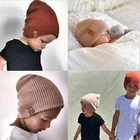 Детская вязаная шапка для мальчиков и девочек на осень и зиму, теплая детская шапка, взрослые и дети, головные уборы с кожаной этикеткой
