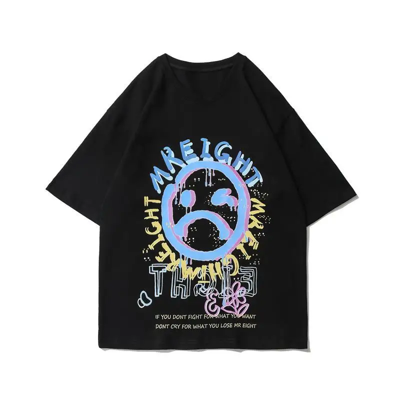 

Summer Short-sleeved Men's Printed T-shirt Loose and Versatile Casual Tops Hong Kong Style Half-sleeved Clothes Trend