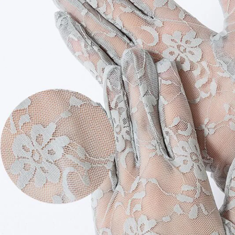 

Korean Female Summer Sunscreen Gloves Sexy Lace Thin Transpare Breathable Elastic Full Finger UV Cycling Driving Mittens M1