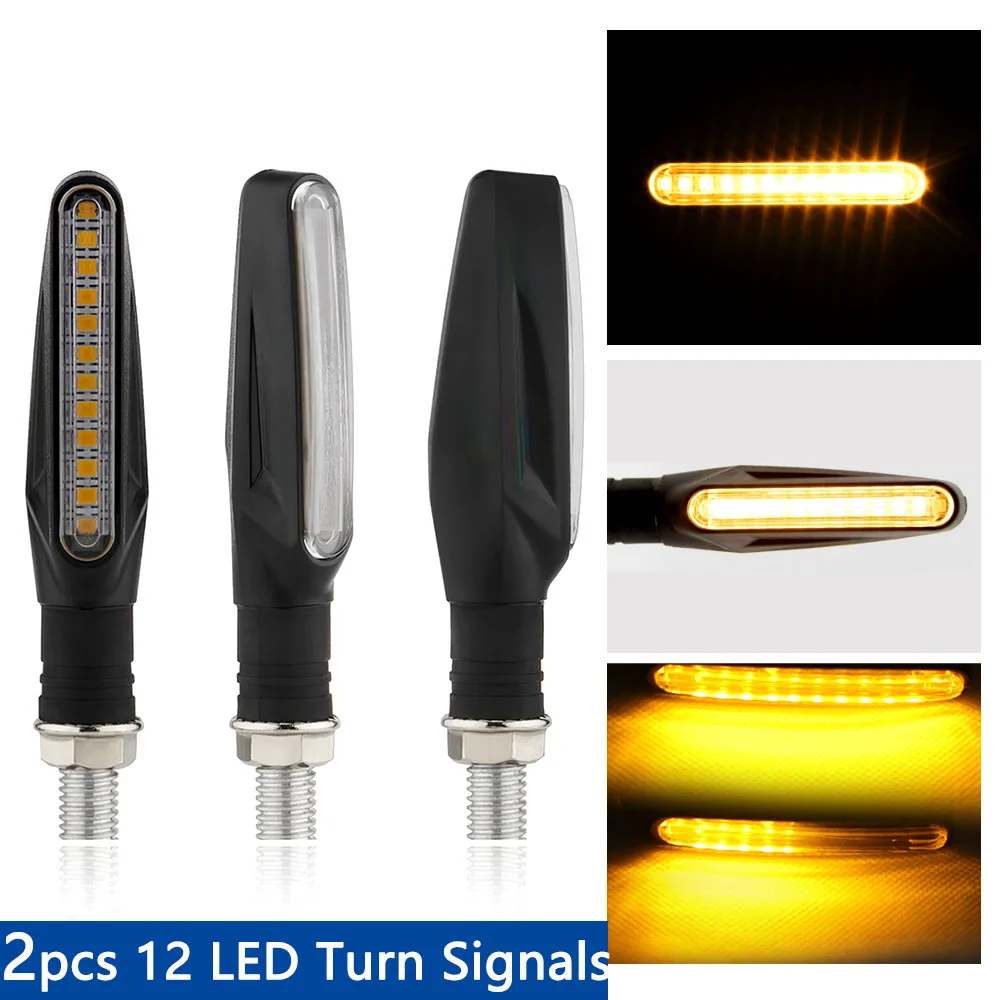 

2PCS Motorcycle 12 LED Turn Signals Light Tail Flasher Flowing Water Blinker IP68 Bendable Motorcycle Flashing Lights Indicator