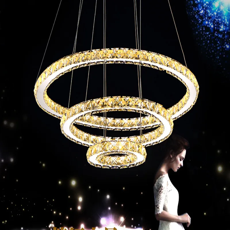 Modern chandelier with LED crystal ring, crystal lamp, ceiling chandelier, LED lamp ring, dimmable lamp with remote control