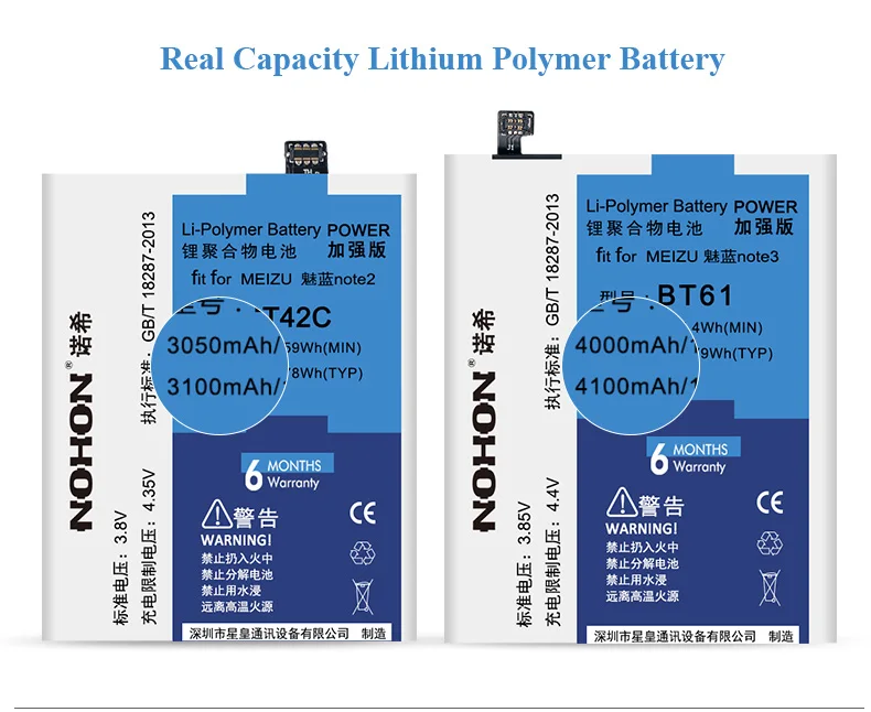 Производитель NOHON BT42C BT40 BT41 BT51 BT53 батарея для Meizu MX4 MX5 MX6 Pro M2 Note M575M M575U высокой емкости Замена Бесплатный инструмент