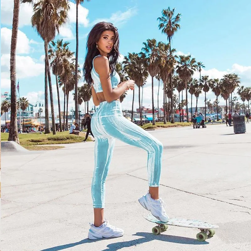 

ISIYUAN women's sexy backless printed sports yoga sweat suit hin thin fitness pants push up slimming fitness running Leggings