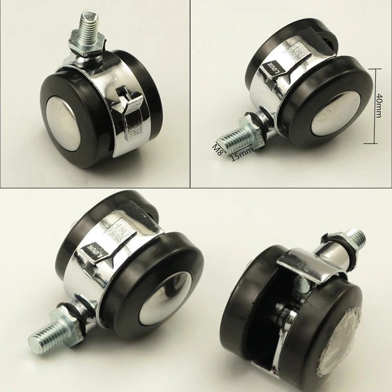 

4pcs Black Alloy Universal Silent Swivel Casters with M8 Screw Wheels for Furniture 1.5inch Office Chair Sofa Brake Caster