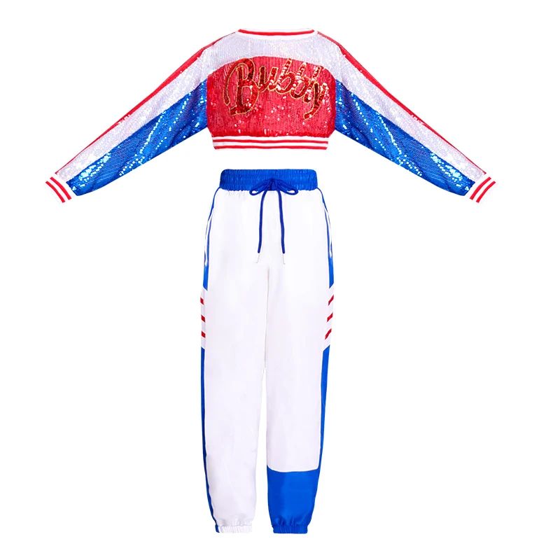 

Sparkly Children Perform Jazz Dance Costumes Girls Street Wear Long Sleeve Hip-Hop Clothing Tops Pants 110-160 Cm Height DL4783