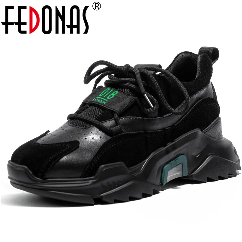 Женские кроссовки с круглым носком FEDONAS черные из натуральной кожи повседневная